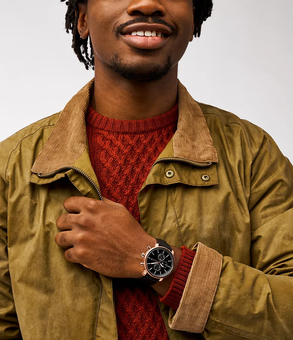Fossil Rhett Multifunction Black Leather Watch