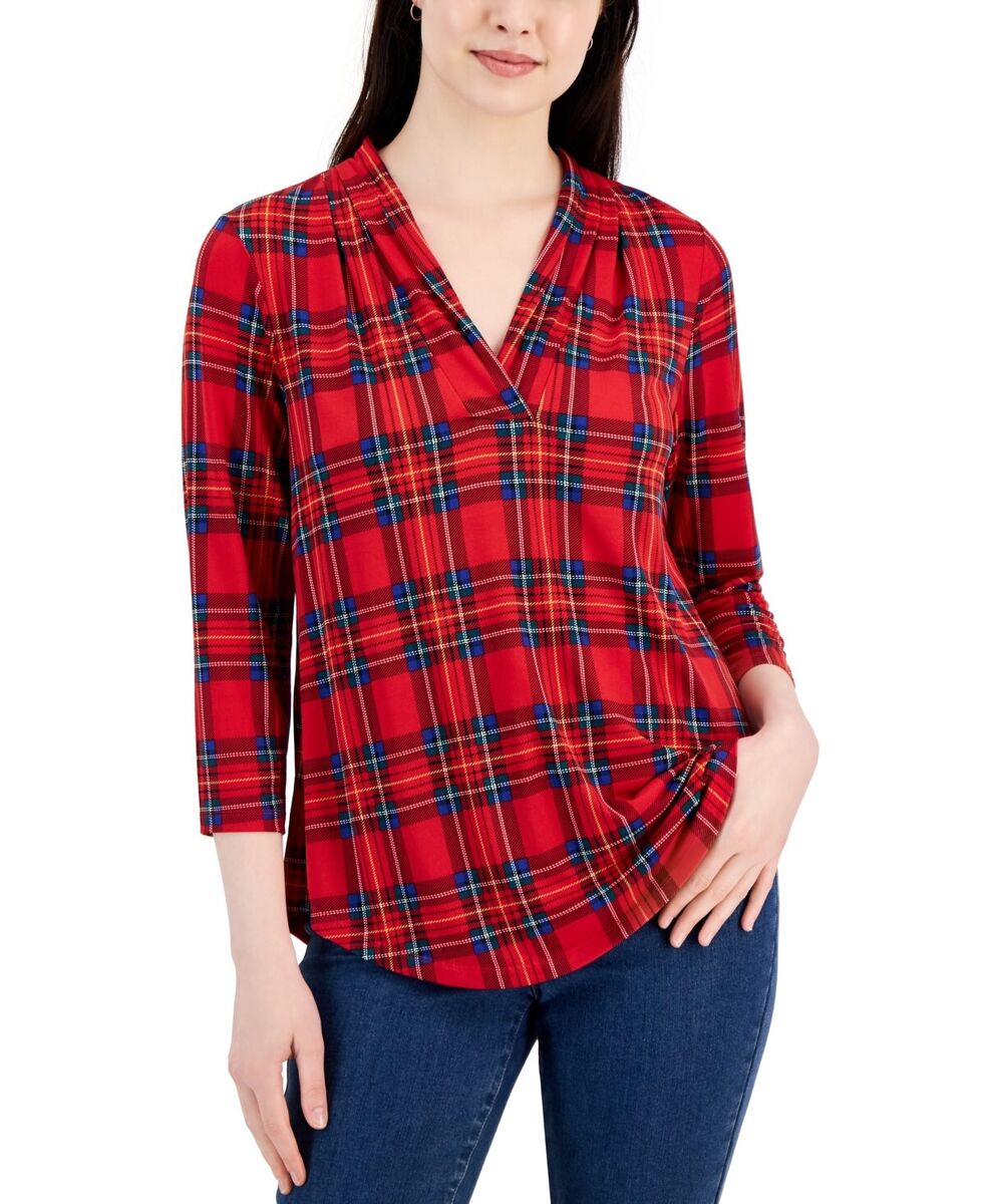 Charter Club Petite Veering Vine V-Neck Top