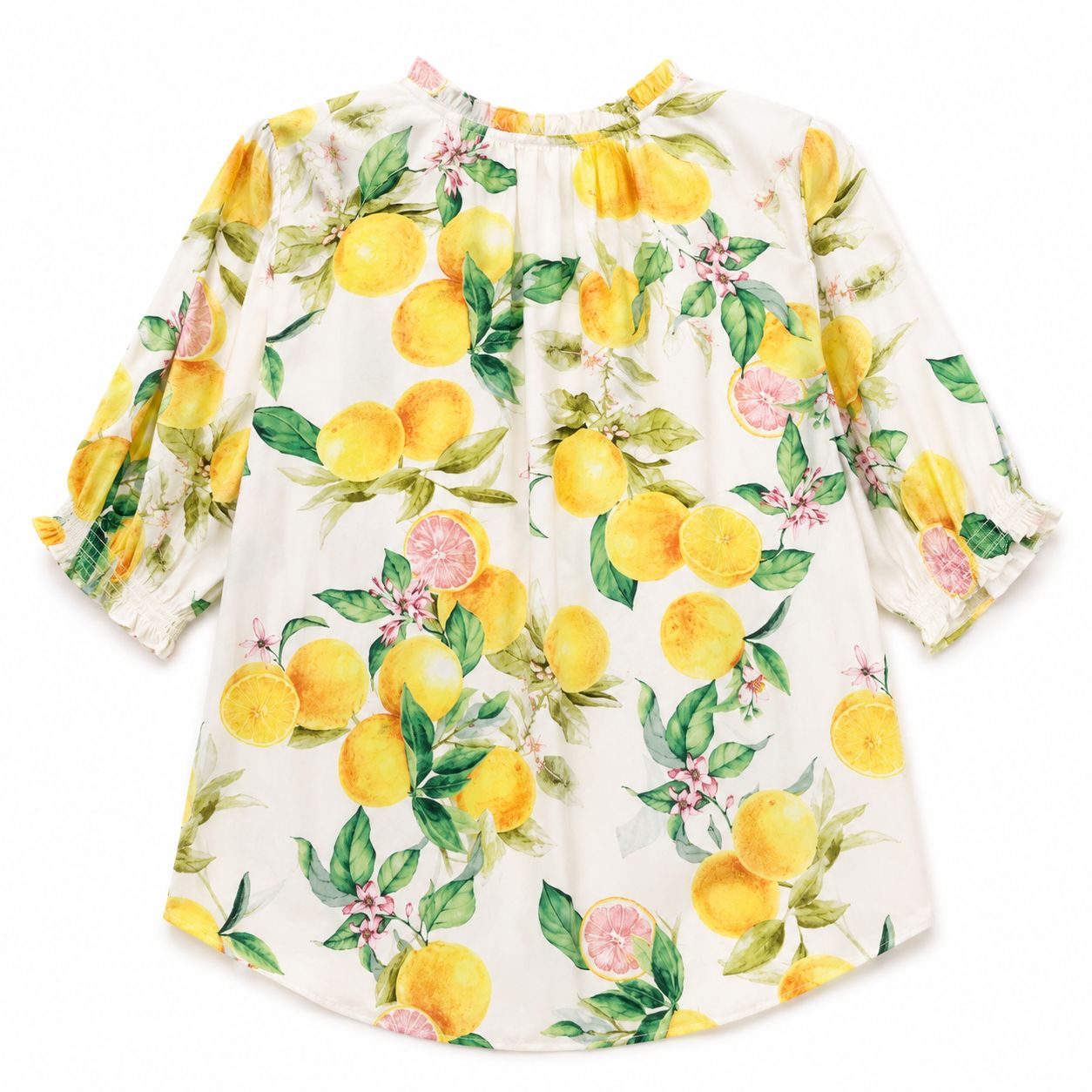 Joie blouse with yellow and green lemon print, V-neck and puffy sleeves