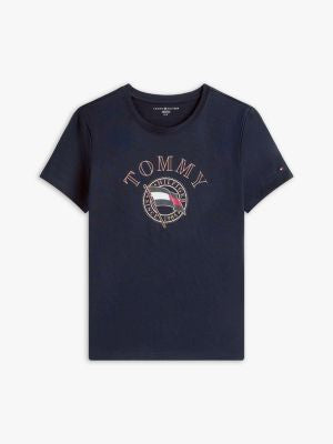 Tommy Hilfiger-Embroidered Wavy Flag Logo T-Shirt