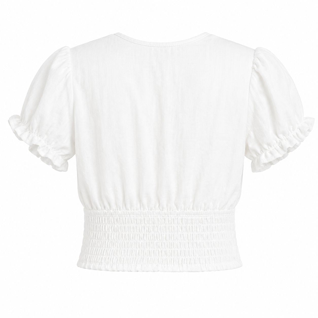 Monteau white short blouse with short puff sleeves with V-neck Women’s