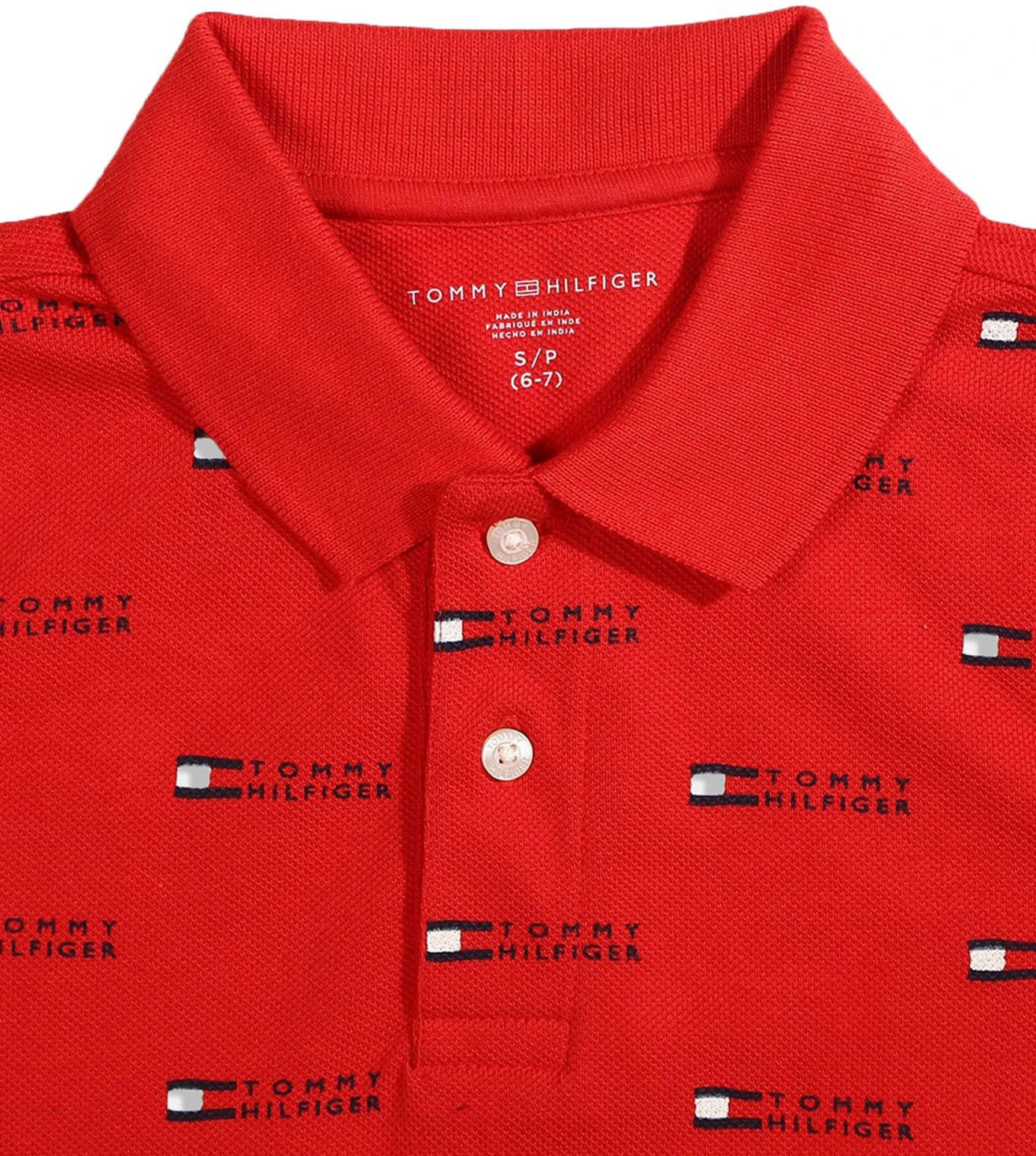 Tommy Hilfiger Kids Blush Red Printed Straight Fit Polo T-Shirt