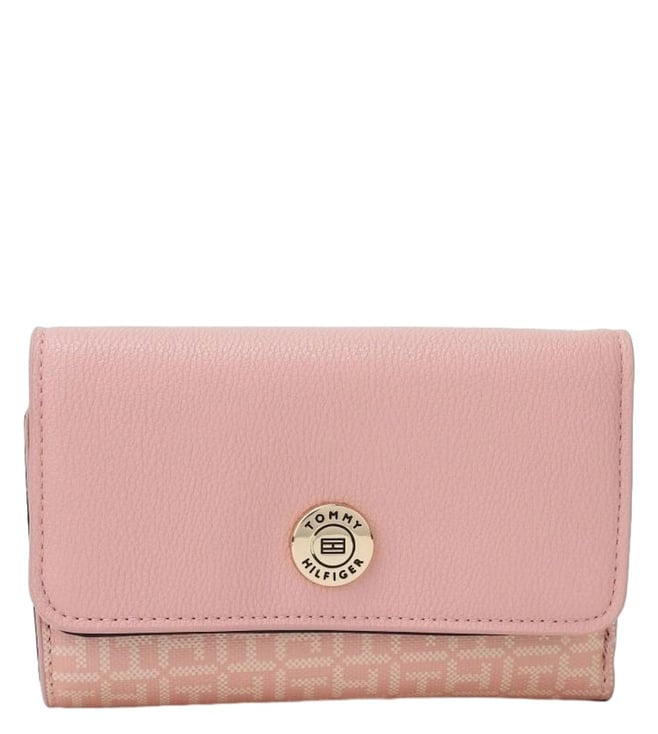 TOMMY HILFIGER SOOTHING PINK & FAWN LOGO TRI-FOLD WALLET