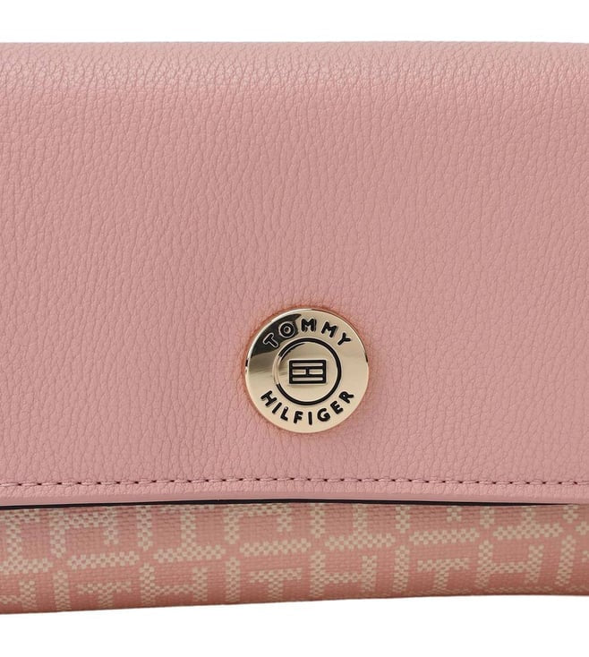 TOMMY HILFIGER SOOTHING PINK & FAWN LOGO TRI-FOLD WALLET