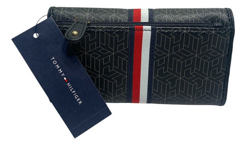 Cartera Tommy Hilfiger Negra Monedero Placa Dorada Logo M166 Negro Monograma Th