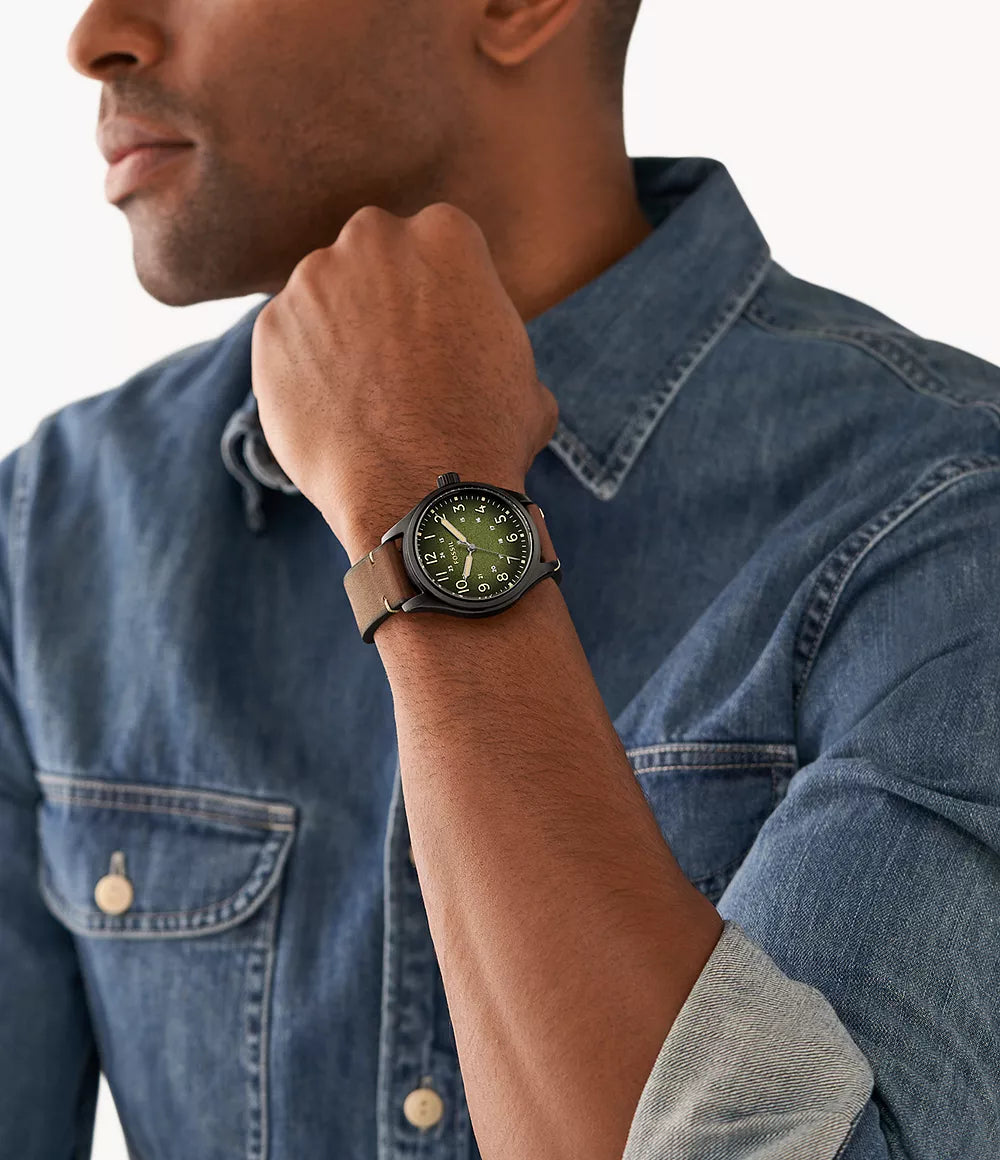 Fossil Easton Three-Hand Brown Leather Watch