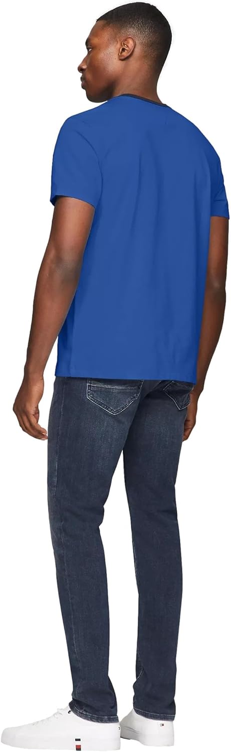 TOMMY HILFIGER Camiseta de cuello redondo bordada con bandera de ajuste regular para hombre,