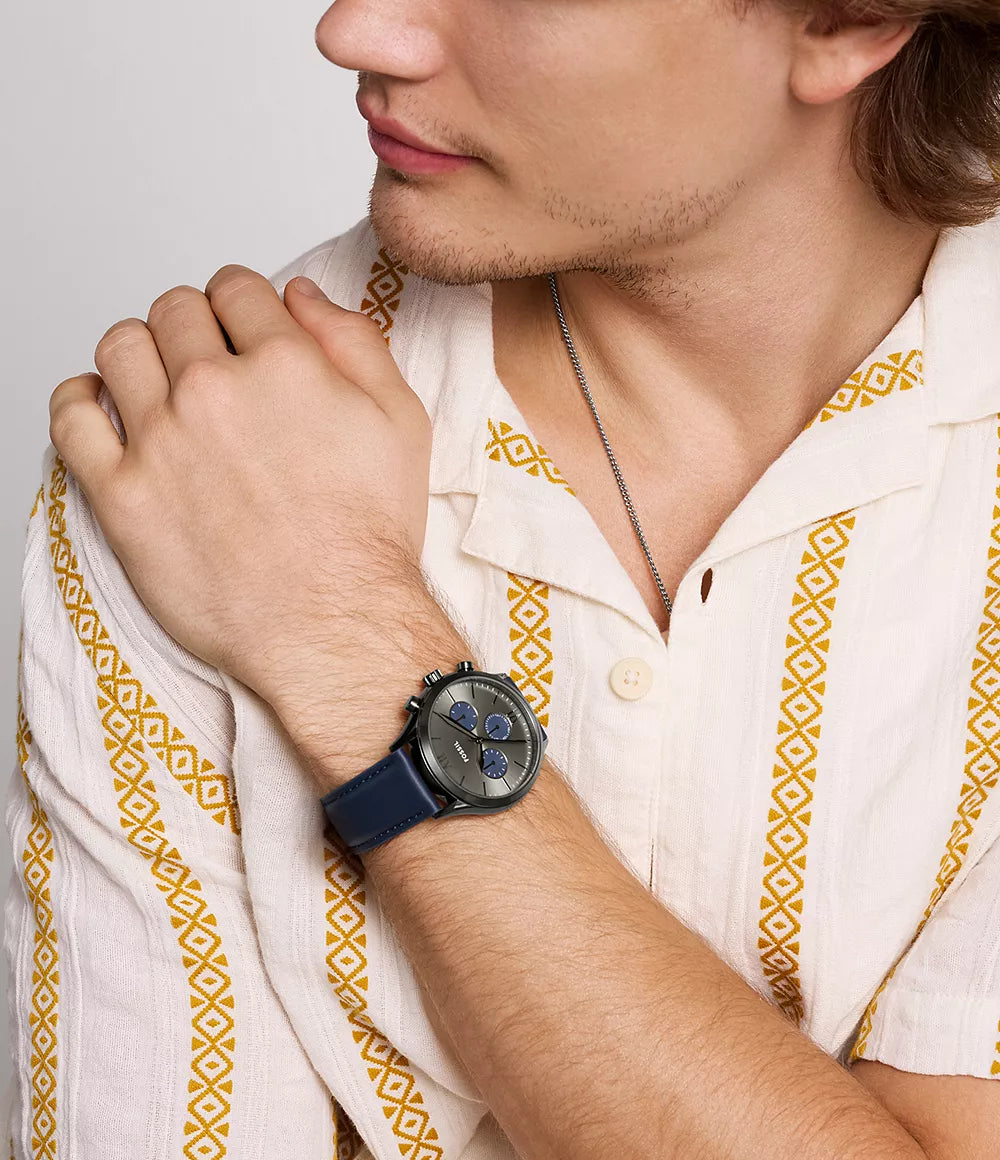Fossil Fenmore Multifunction Navy Leather Watch