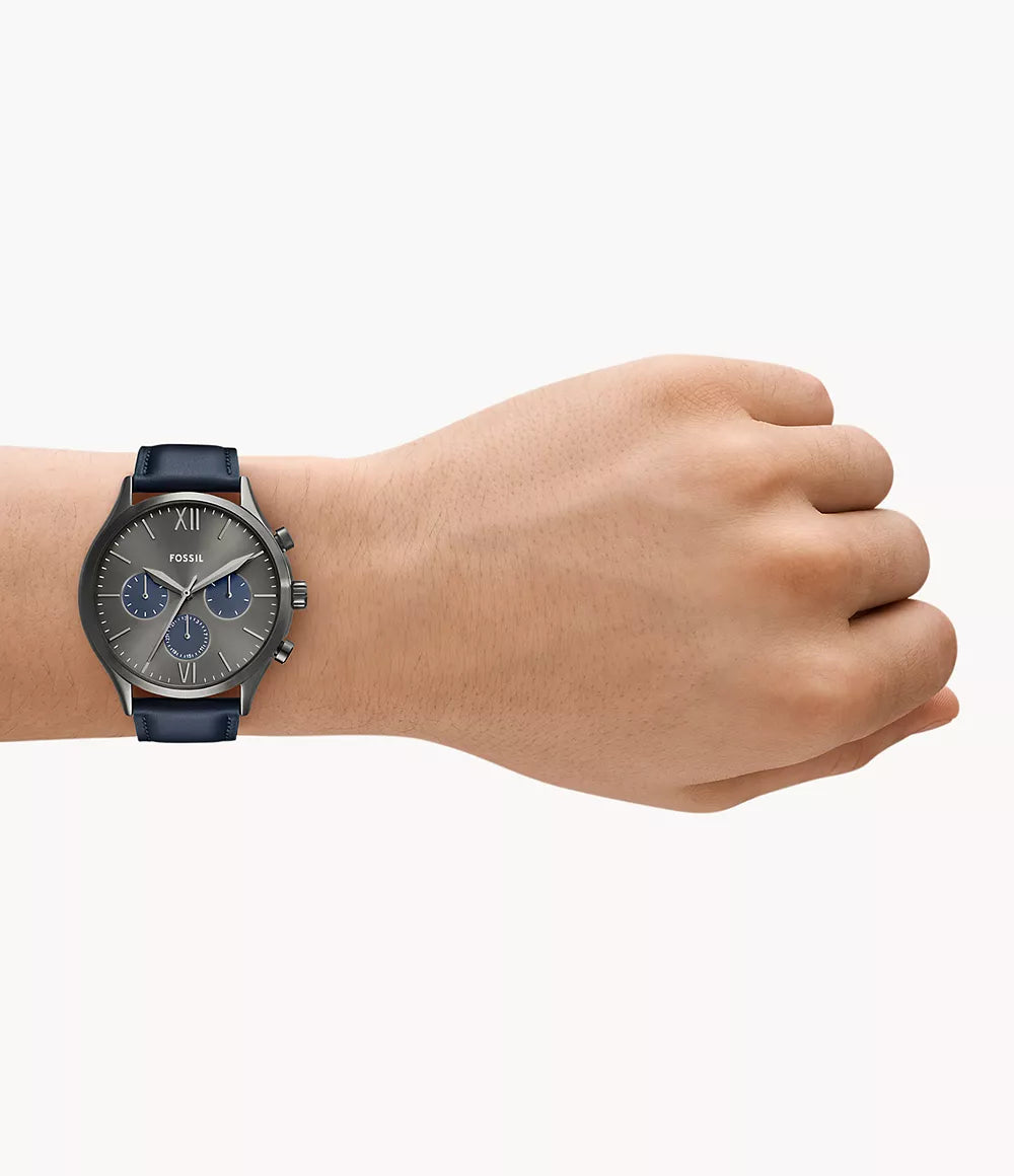 Fossil Fenmore Multifunction Navy Leather Watch