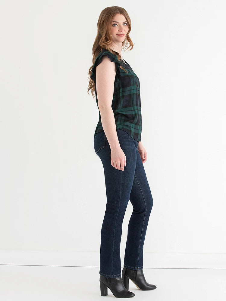 Tommy Hilfiger Women's Plaid short sleeve blouse Tie-Neck Gown