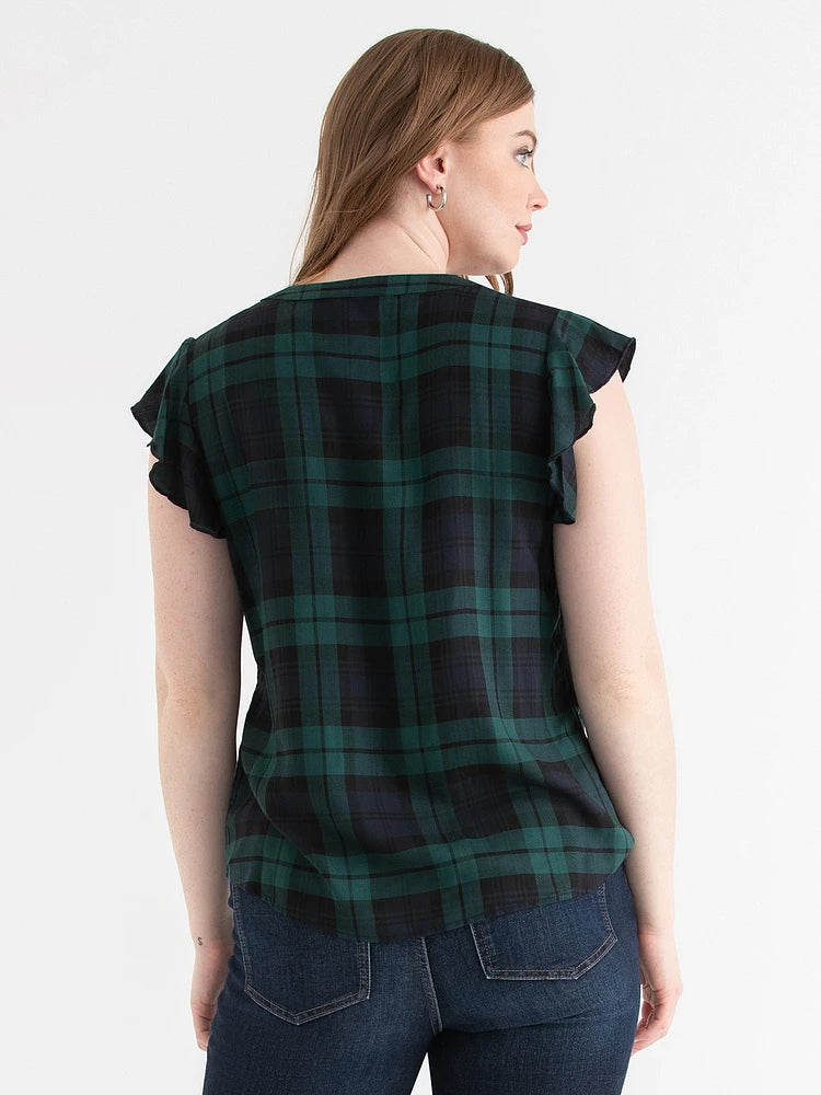 Tommy Hilfiger Women's Plaid short sleeve blouse Tie-Neck Gown