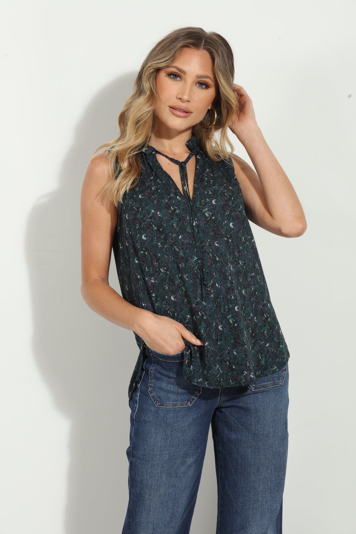 Michael Kors Shimmer Paisley Velvet Flutter Tie Neck Top
