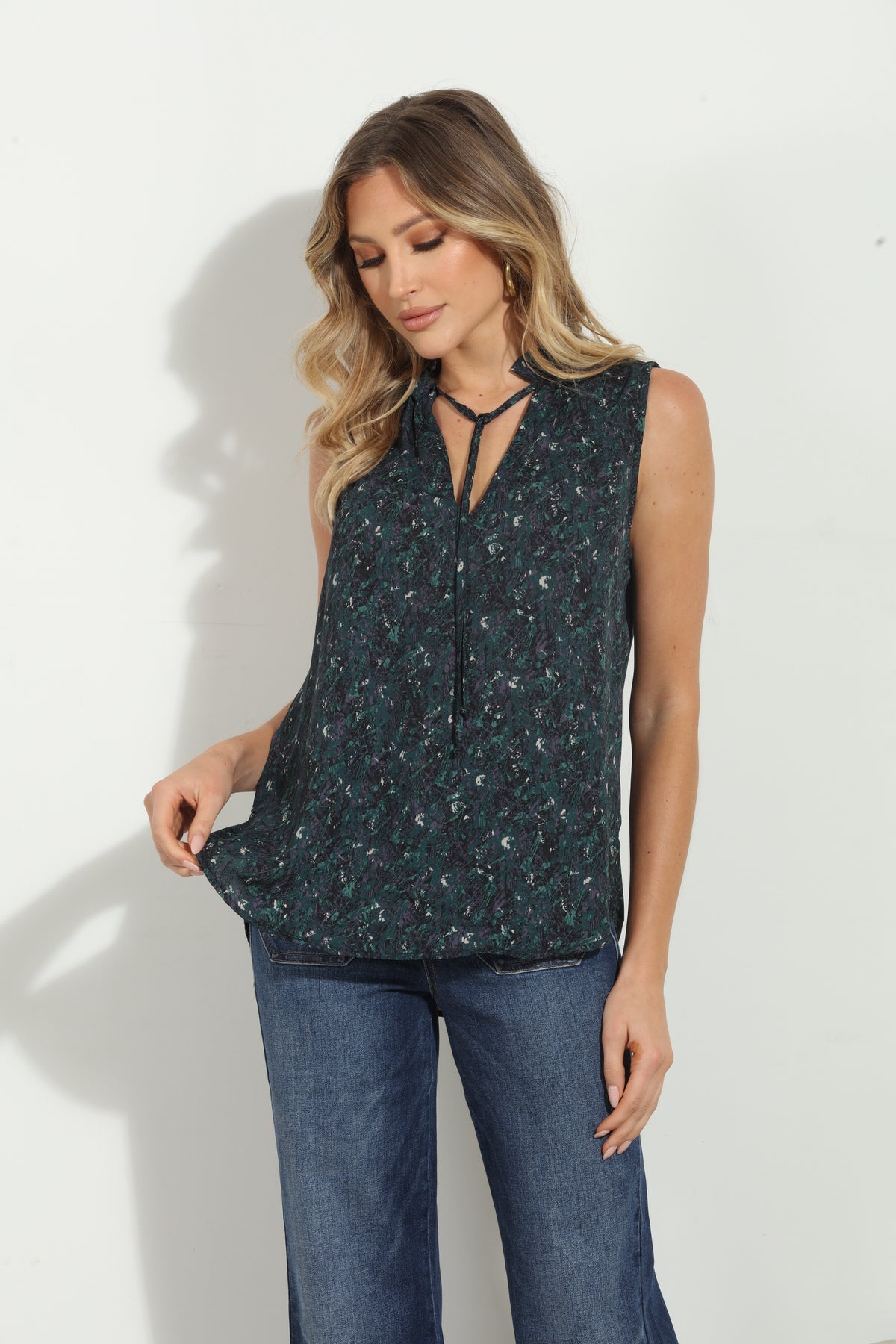 Michael Kors Shimmer Paisley Velvet Flutter Tie Neck Top