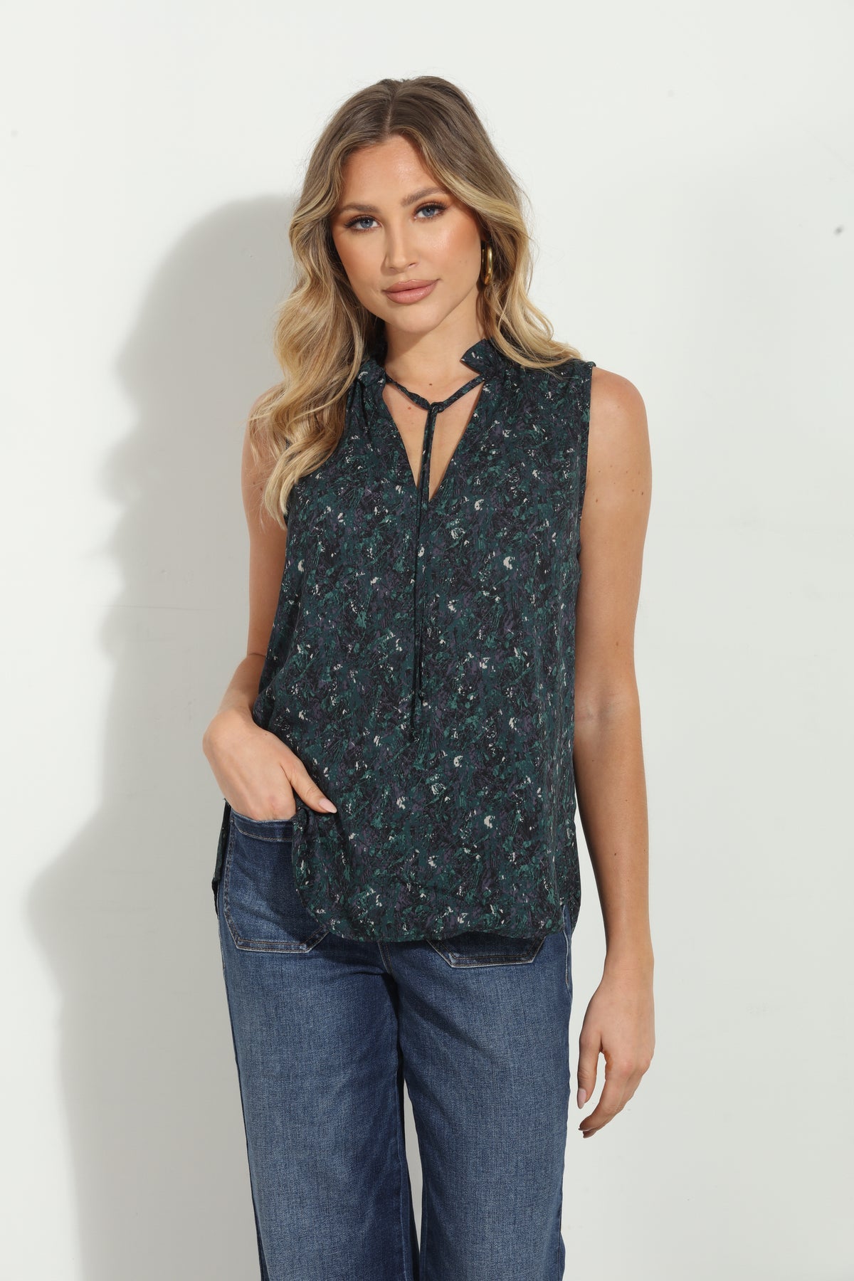 Michael Kors Shimmer Paisley Velvet Flutter Tie Neck Top