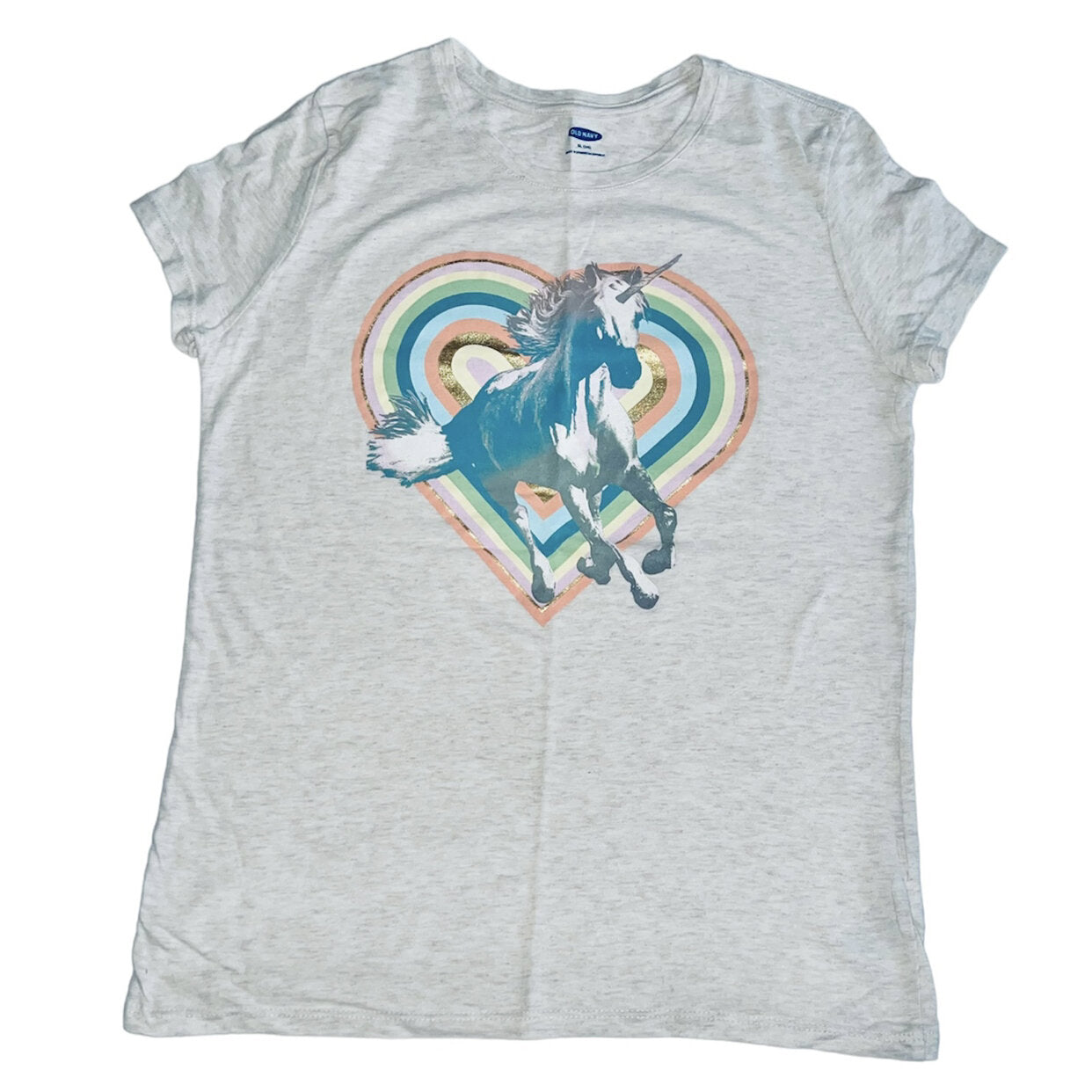 Old Navy Cream Unicorn Rainbow Heart Knit Shirt