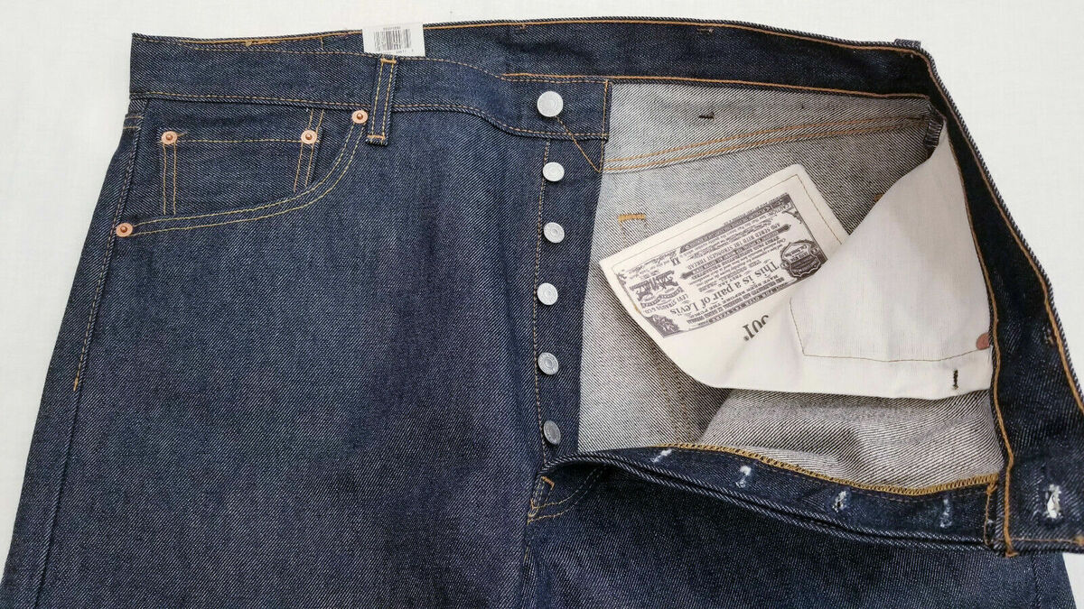 Pantalones de mezclilla Levis 501 originales retráctiles con botones azules rígidos negros nuevos