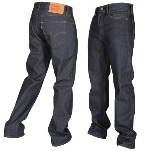 Pantalones de mezclilla Levis 501 originales retráctiles con botones azules rígidos negros nuevos
