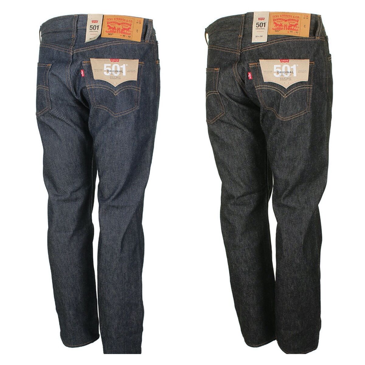 Pantalones de mezclilla Levis 501 originales retráctiles con botones azules rígidos negros nuevos