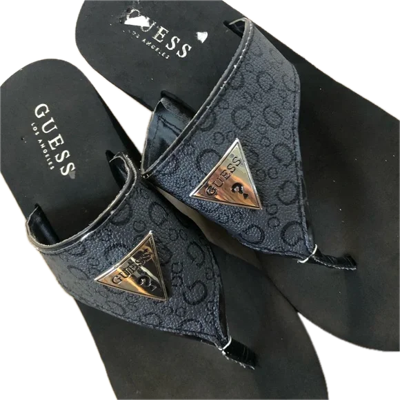 Guess Wedge Flip Flops Black