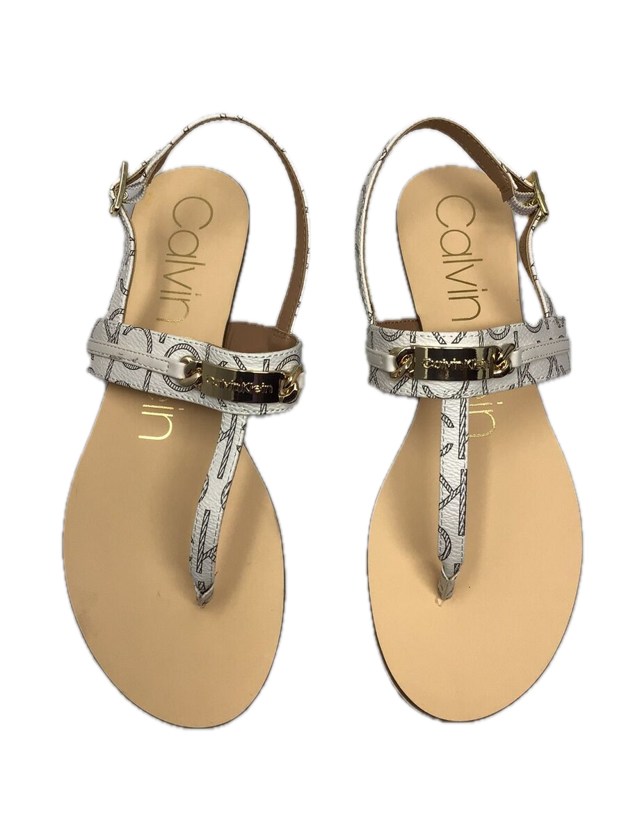 Calvin Klein Soley Monogram Logo White Back Strap Sandals