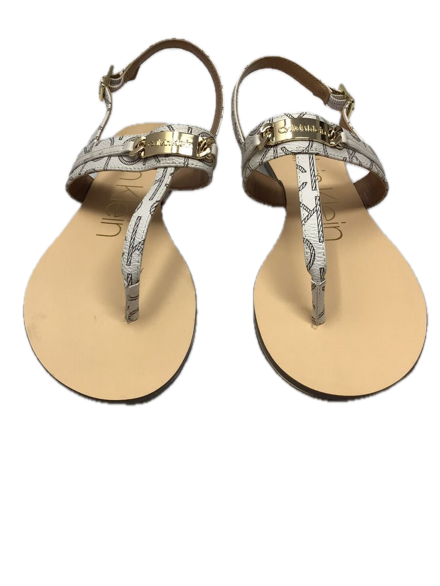 Calvin Klein Soley Monogram Logo White Back Strap Sandals