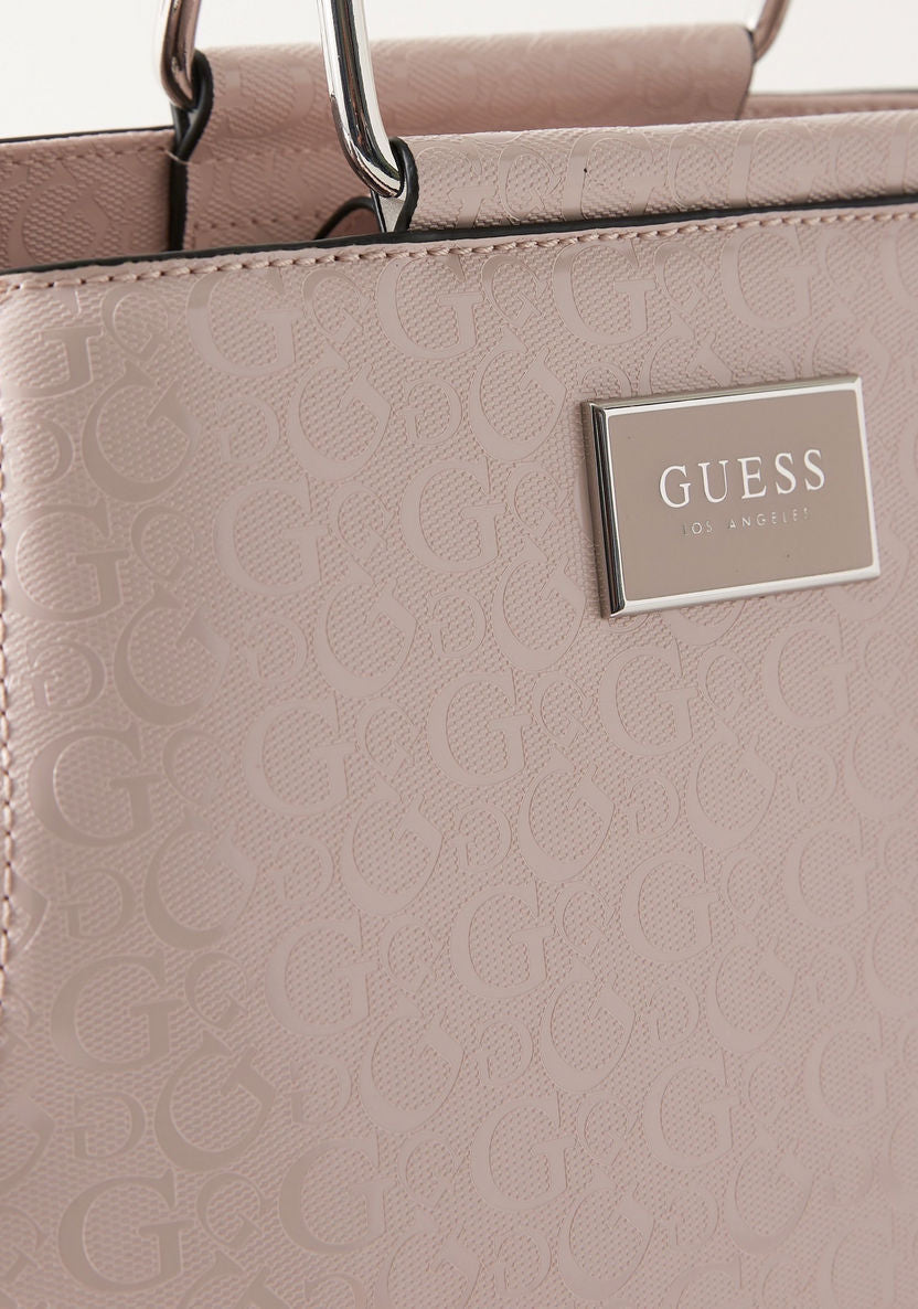 Guess Textured Satchel Bag with Detachable Strap and Flap Closure