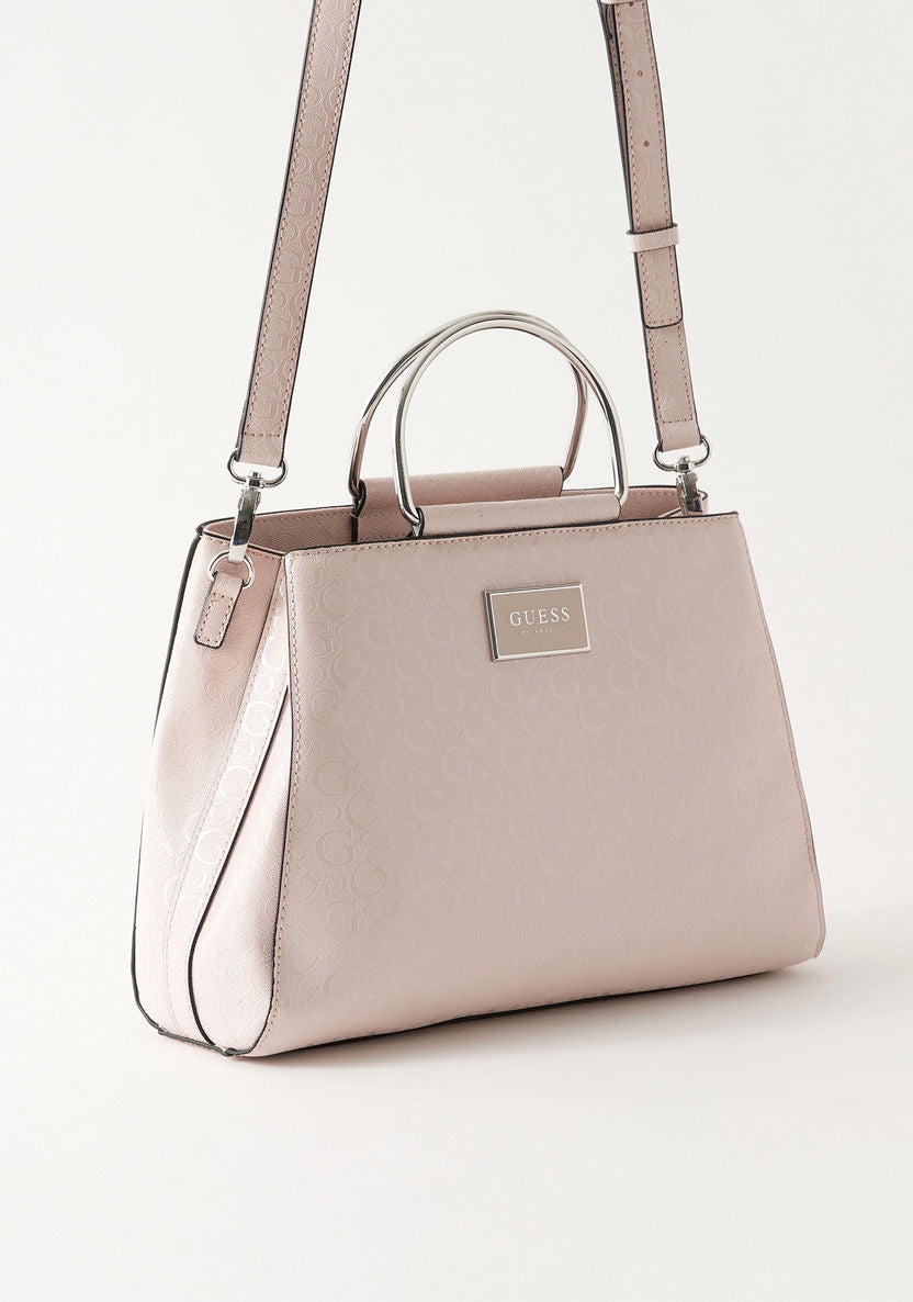 Guess Textured Satchel Bag with Detachable Strap and Flap Closure