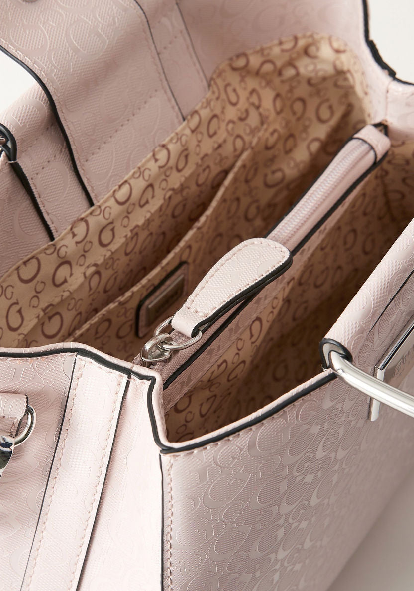 Guess Textured Satchel Bag with Detachable Strap and Flap Closure