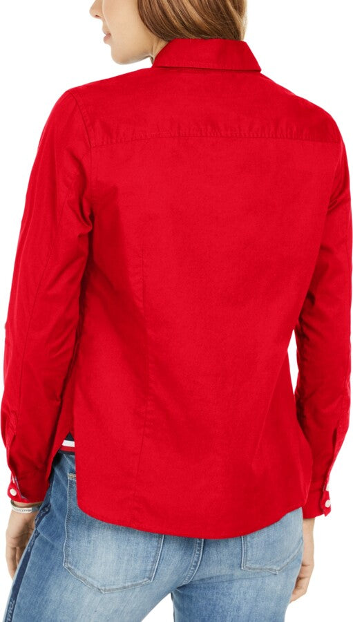 Tommy Hilfiger Women's Cotton Roll-Tab Button-Up Shirt