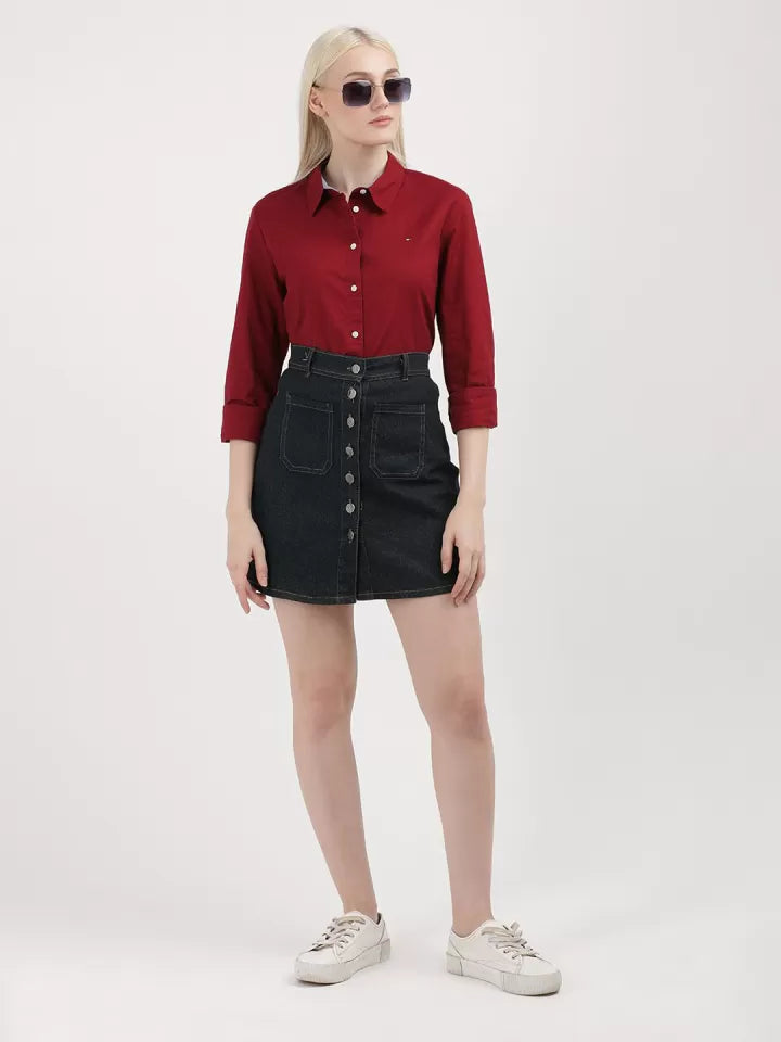 Tommy Hilfiger Maroon Cotton Shirt