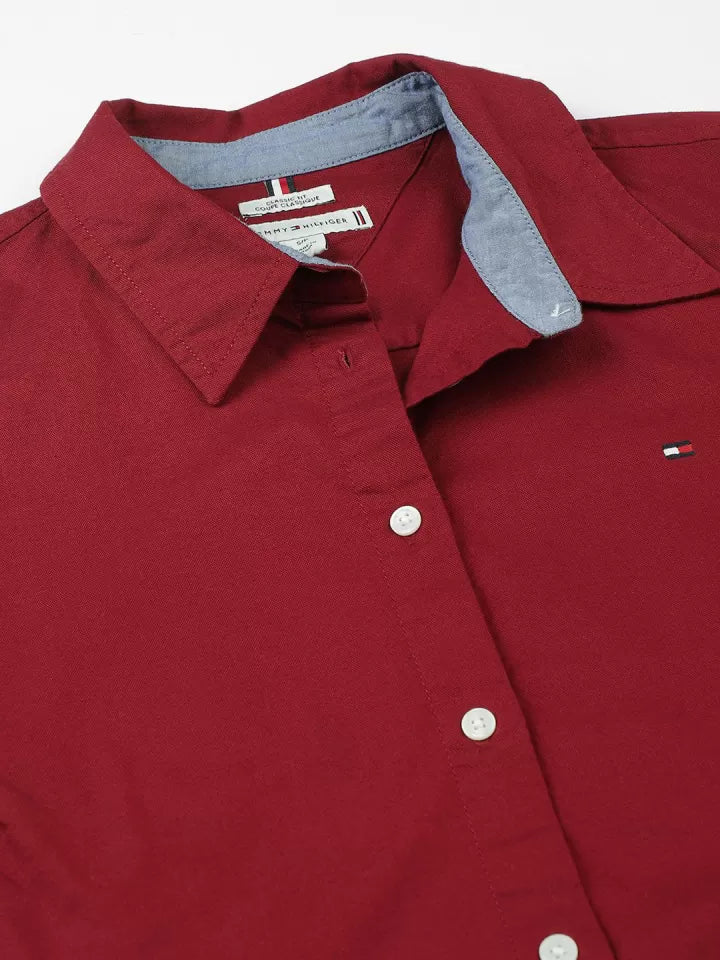 Tommy Hilfiger Maroon Cotton Shirt
