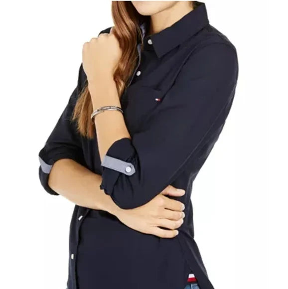 Tommy Hilfiger Women's Cotton Roll-Tab Button-Up Shirt