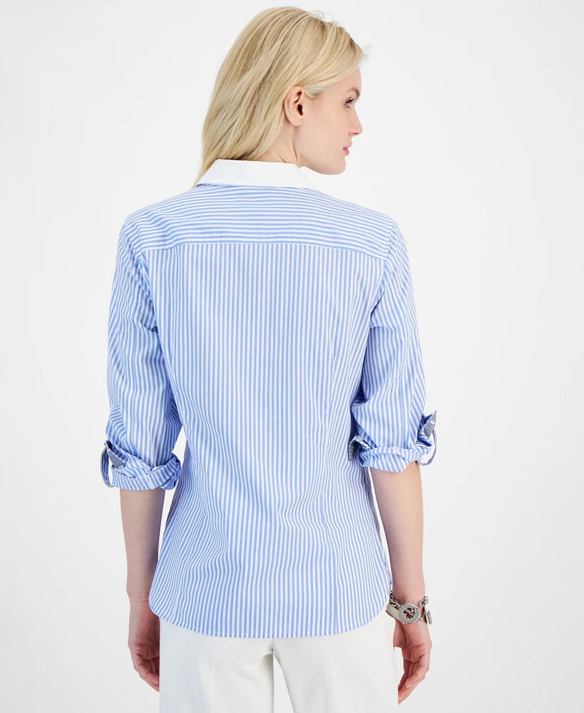 Tommy Hilfiger Women's Cotton Bengal-Stripe Roll-Tab Shirt