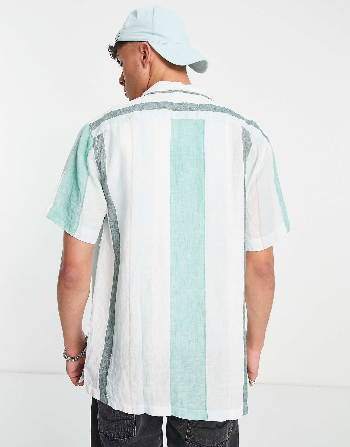 Tommy Hilfiger icon logo linen bold stripe short sleeve shirt