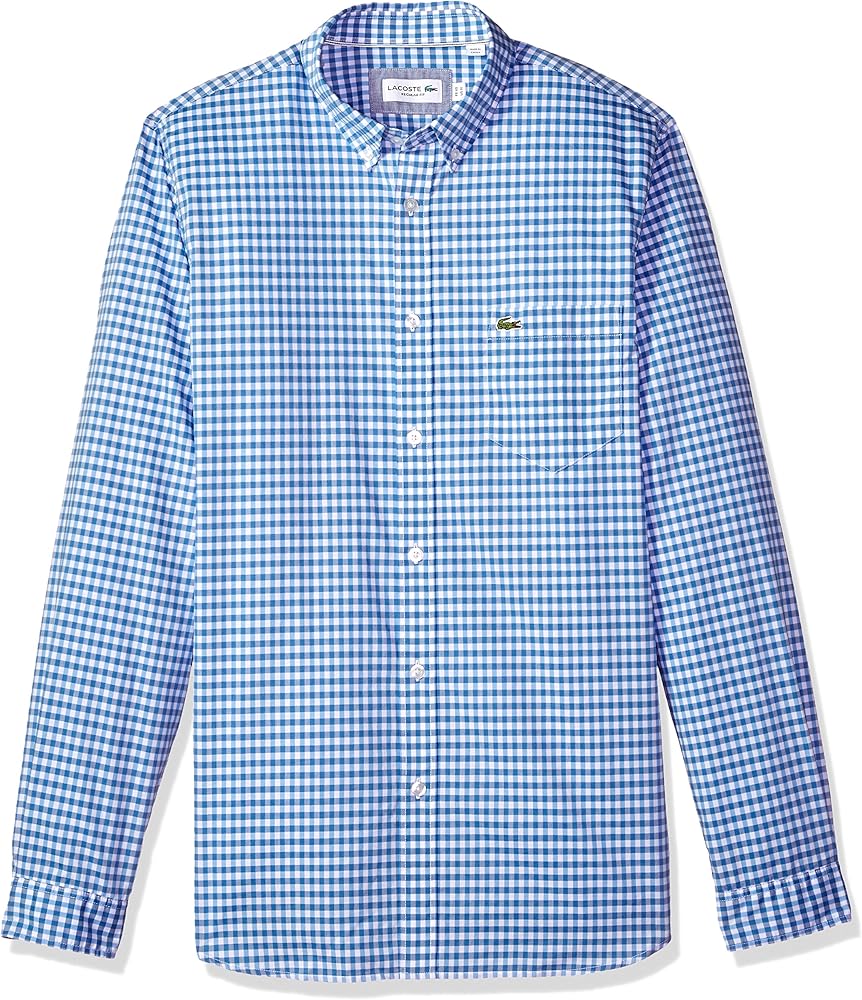 Lacoste Men's Long Sleeve with Pocket Gingham Poplin Regular Fit Woven Shirt