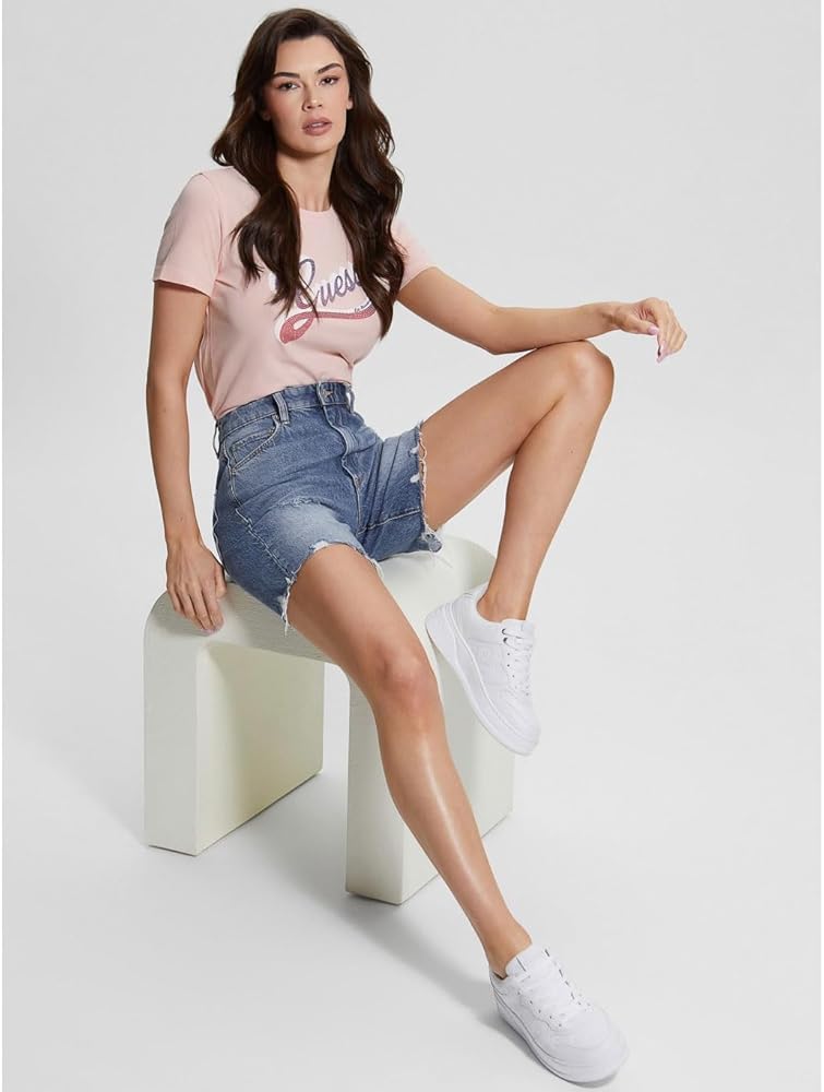 Guess T-Shirt Donna SS cn Shaded Logo tee Rosa