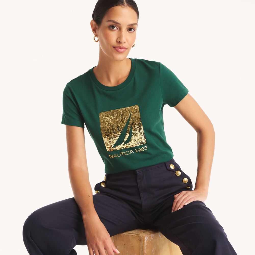 Nautica sequin 1983 graphic t-shirt