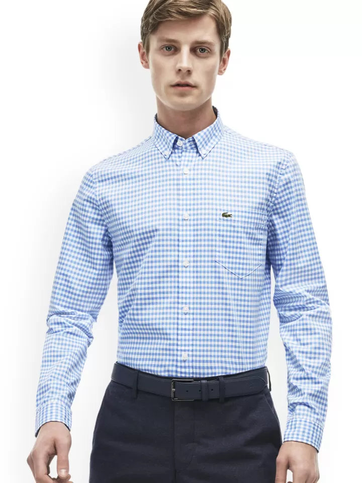 Lacoste Men's Long Sleeve Regular Fit Gingham Button Down Shirt
