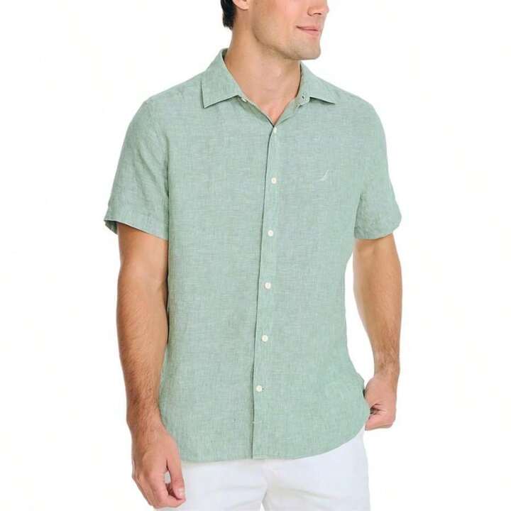 Nautica Men's Classic-Fit Solid Linen Short-Sleeve Shirt