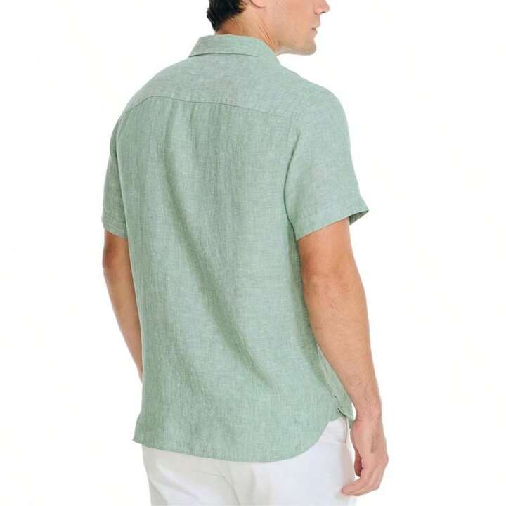 Nautica Men's Classic-Fit Solid Linen Short-Sleeve Shirt