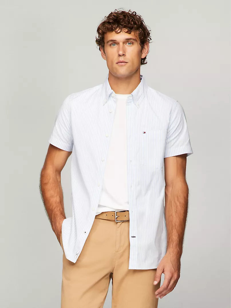 Tommy Hilfiger Slim Fit Short-Sleeve Stripe Poplin Shirt