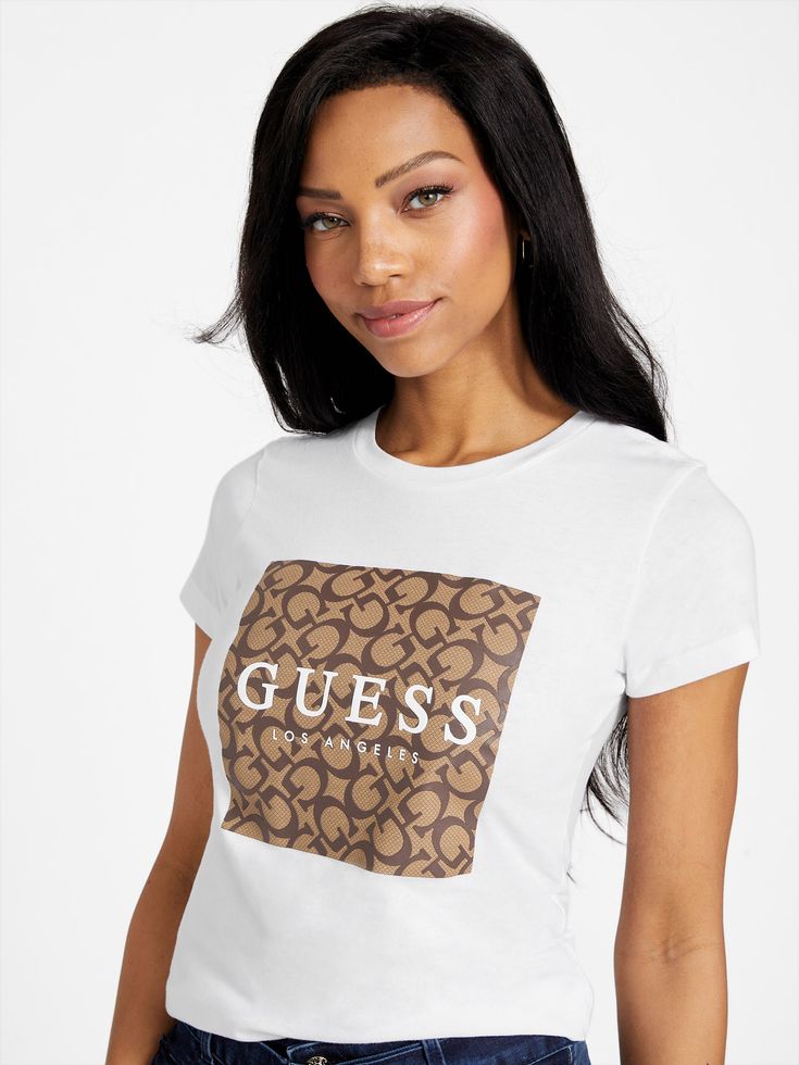Guess-WOMEN GUESS ORLEY LOGO TEE/WHITE