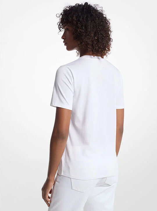 Michael Kors STUDDED LOGO CHARM ORGANIC COTTON JERSEY T-SHIRT