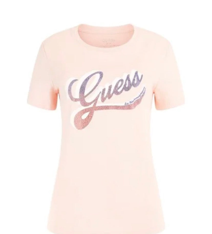GUESS-Camiseta GUESS SS CN con logo sombreado W3GI34I3Z14 rosa