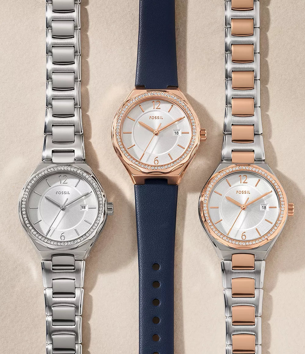 Fossil Eevie Three-Hand Date Navy Leather Watch
