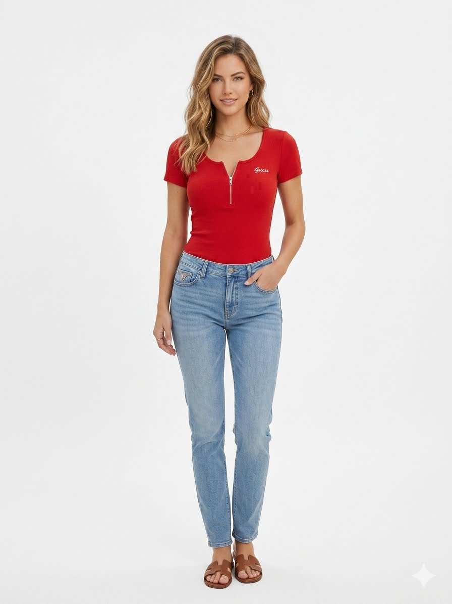 GUESS-Playera de Cuello Redondo con Ziper para Mujer