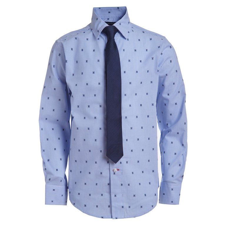 Tommy Hilfiger Boys' Long Sleeve Dress Shirt with Straight Tie, Collared Button-Down with Cuff Sleeves