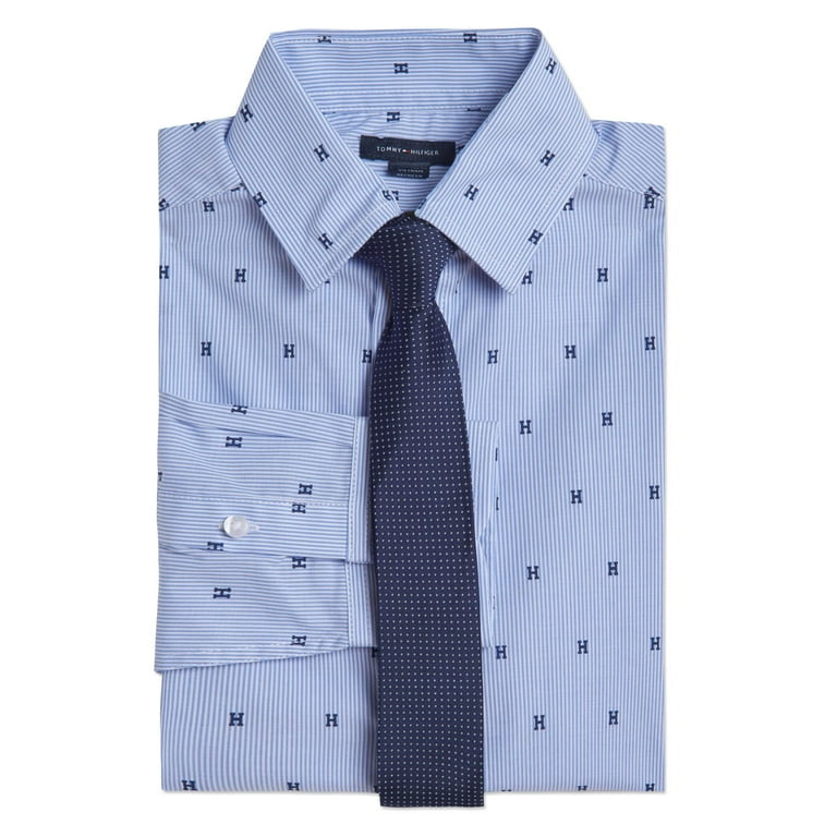 Tommy Hilfiger Boys' Long Sleeve Dress Shirt with Straight Tie, Collared Button-Down with Cuff Sleeves