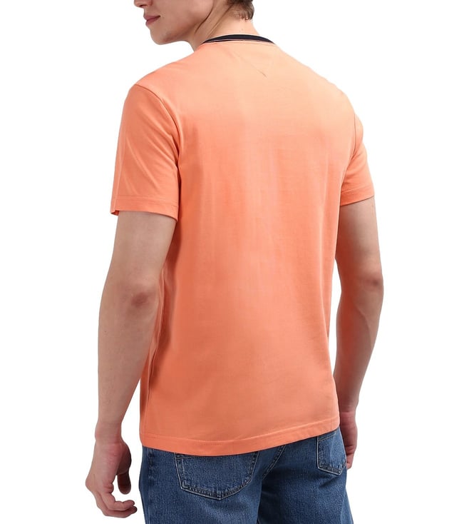 Tommy Hilfiger Peach Solid Cotton Men T-Shirt