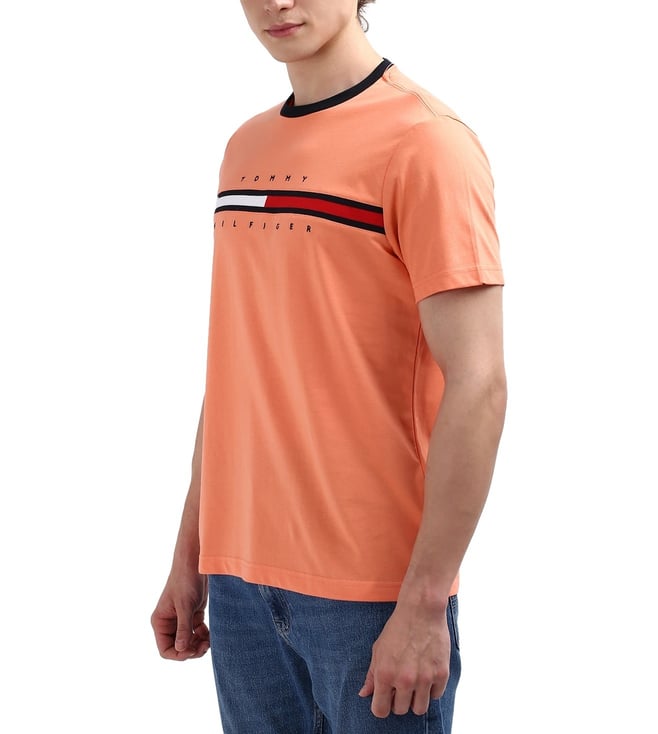 Tommy Hilfiger Peach Solid Cotton Men T-Shirt